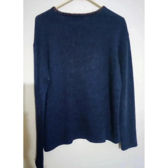 Erika‎ & Co. Vintage Sweater Fall Leaves Theme Blue Pullover Size Large - Picture 2 of 5